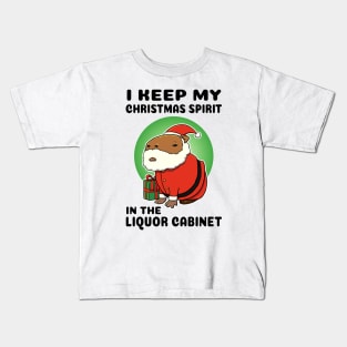 I keep my Christmas spirit in the liquor cabinet Capybara Santa Kids T-Shirt